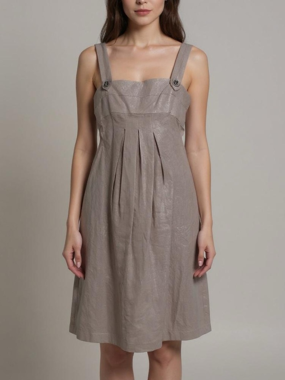 SINEQUANONE French Taupe Midi Dress Empire Waist Sz T42 US M L